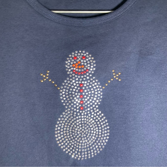 In Your Face Navy Short Sleeve Rhinestone Snowman Tee size M - Picture 6 of 9